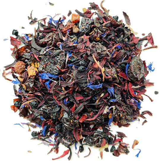owocowa herbatka red fruit leo tea Owocowa herbatka z hibiskusem, dziką różą, czarnym bzem, liofilizowaną maliną, rodzynkami i bławatkiem. Smakowita mieszanka owoców, delikatnie słodka z nutą świeżości, idealna na relaksujący popołudniowy odpoczynek.